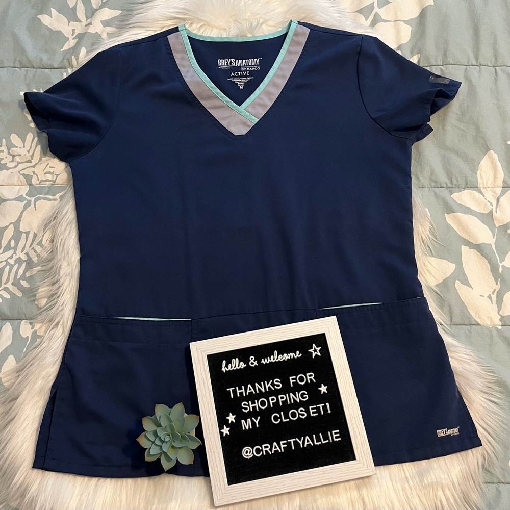 Grey's Anatomy Navy Blue Scrub Top